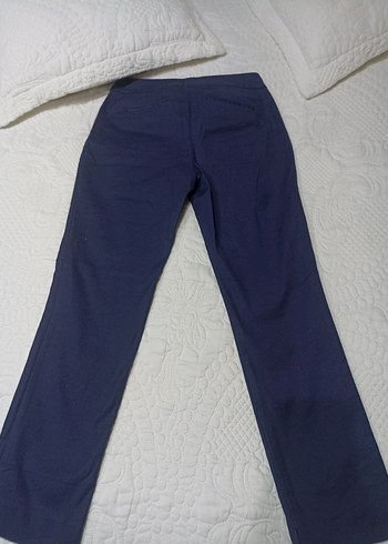 Düğmeli Mavi Kadın Kumaş Pantolon - Görsel 4