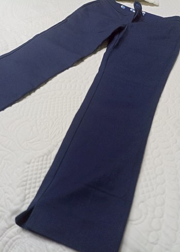 Düğmeli Mavi Kadın Kumaş Pantolon - Görsel 2