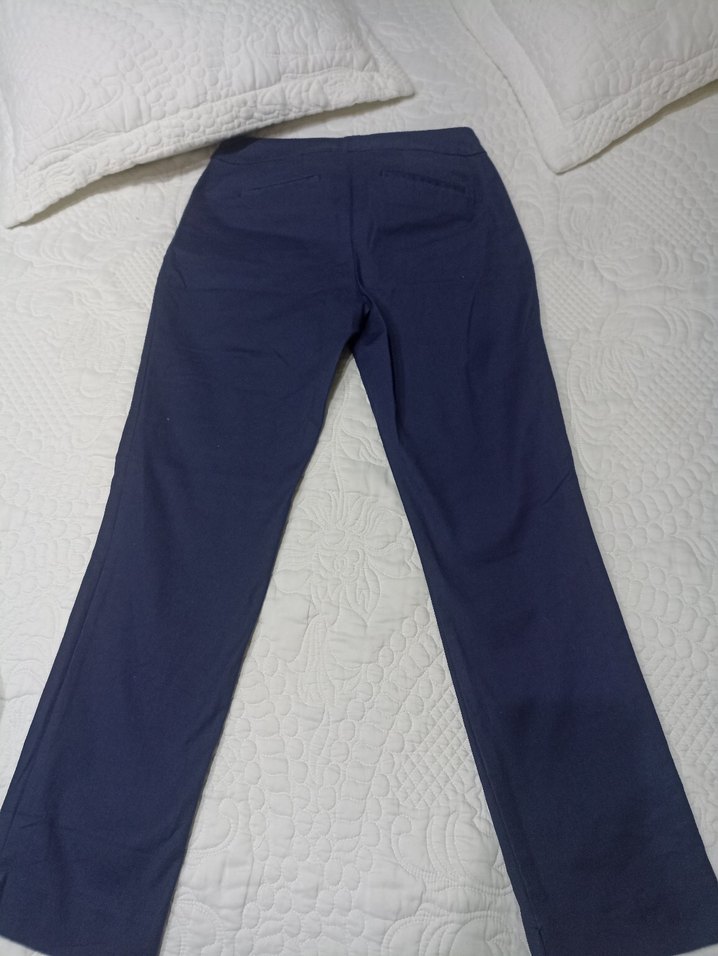 Düğmeli Mavi Kadın Kumaş Pantolon - Görsel 4