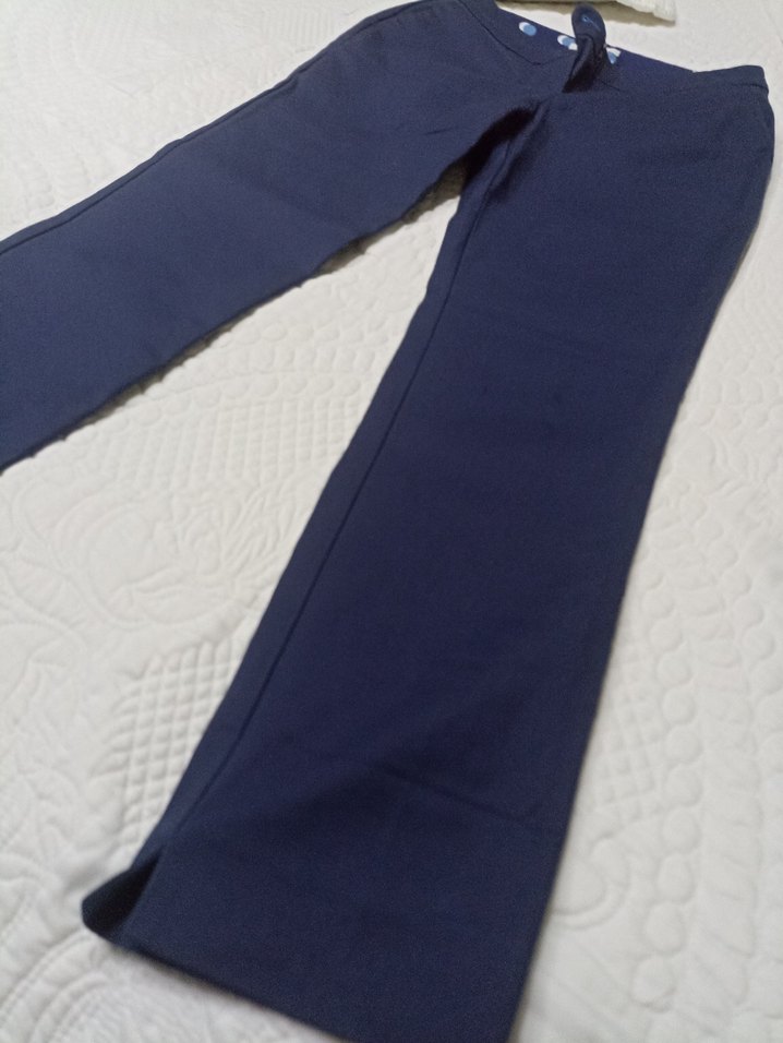 Düğmeli Mavi Kadın Kumaş Pantolon - Görsel 2