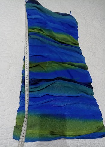 Drapeli Straplez Midi Tie-Dye Parti Elbisesi - Görsel 5