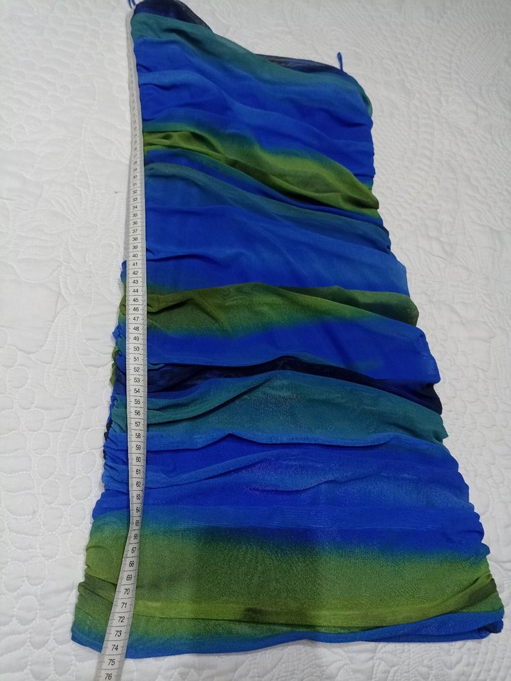 Drapeli Straplez Midi Tie-Dye Parti Elbisesi - Görsel 5