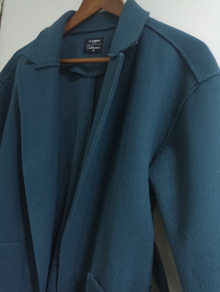 Cepli ve Kemerli Uzun Koyu Yeşil Kaban - Görsel 2