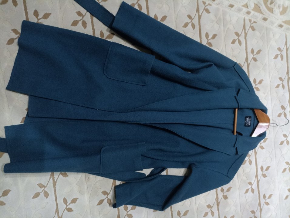 Cepli ve Kemerli Uzun Koyu Yeşil Kaban - Görsel 5