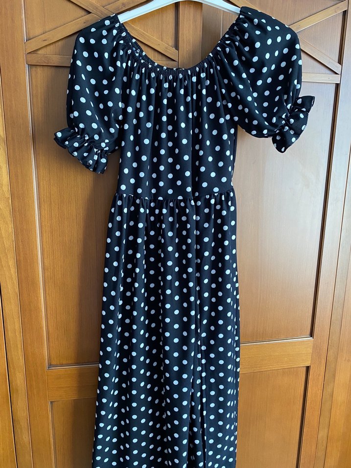 Siyah Puantiyeli Uzun  Elbisesi - Görsel 3