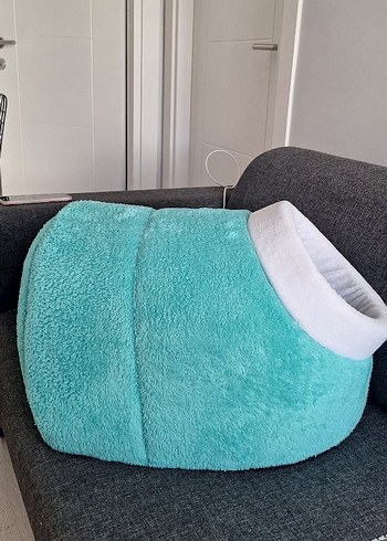 Turkuaz Peluş Kedi Yuva Yatak - Görsel 2