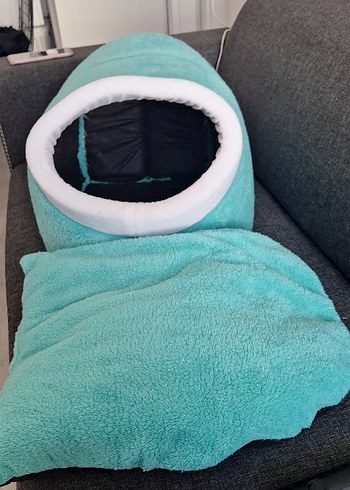 Turkuaz Peluş Kedi Yuva Yatak - Görsel 5