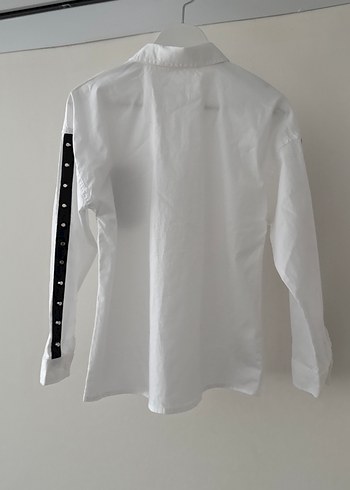 Düğmeli Beyaz çoçuk  Gömlek Siyah Cepli - Görsel 5