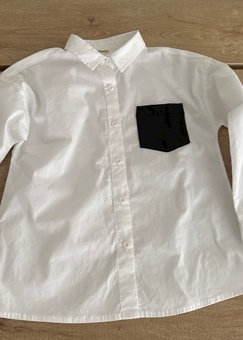 Düğmeli Beyaz çoçuk  Gömlek Siyah Cepli - Görsel 9