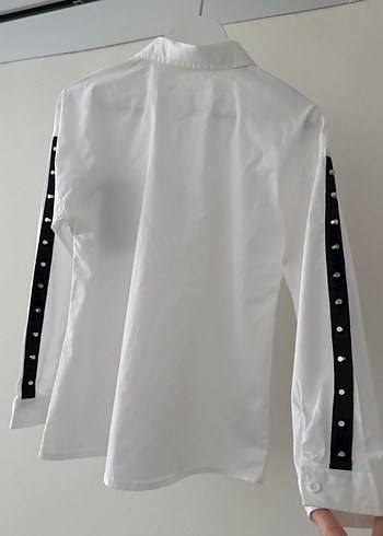 Düğmeli Beyaz çoçuk  Gömlek Siyah Cepli - Görsel 6