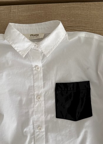 Düğmeli Beyaz çoçuk  Gömlek Siyah Cepli - Görsel 8