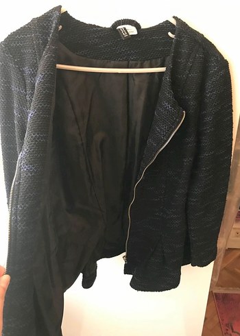 H&M Fermuarlı Lacivert Kadın Midi Ceket