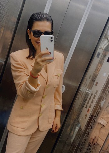 Bej Düğmeli Kadın Blazer Ceket Takım - Görsel 2