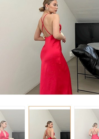BSL FASHION Pembe V Yaka Saten Uzun Abiye Elbise