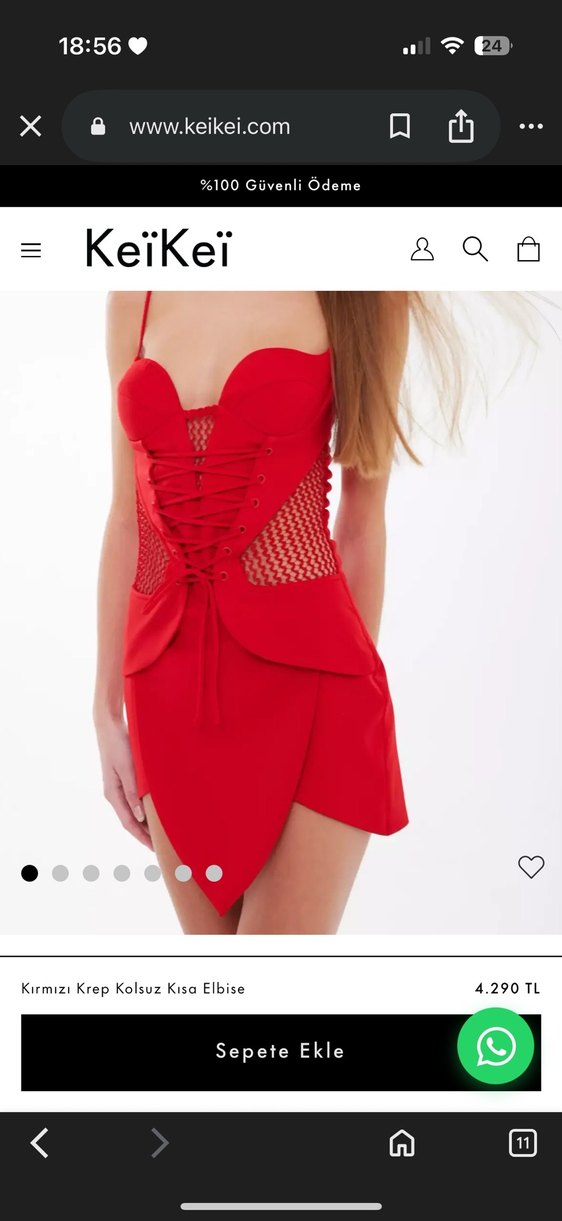 Kırmızı Dantel Detaylı Mini Straplez Elbise - Görsel 2