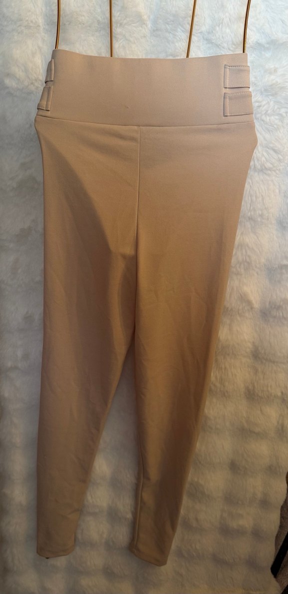 Bej Kadın Mini Süet Skinny tayt Pantolon - Görsel 4