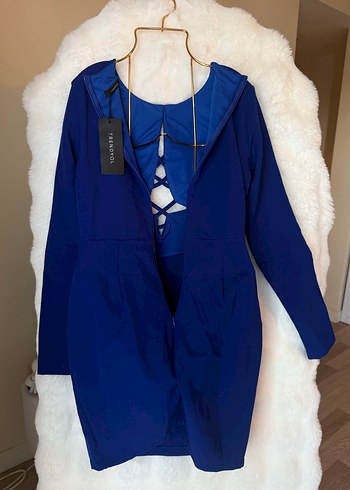 Uzun Kollu Lacivert Kadın Elbise - Görsel 3