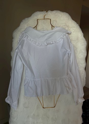 Beyaz Fırfırlı Keten Kadın Gömlek - Görsel 3