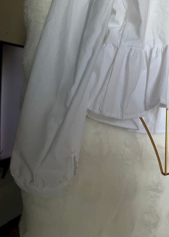 Beyaz Fırfırlı Keten Kadın Gömlek - Görsel 6