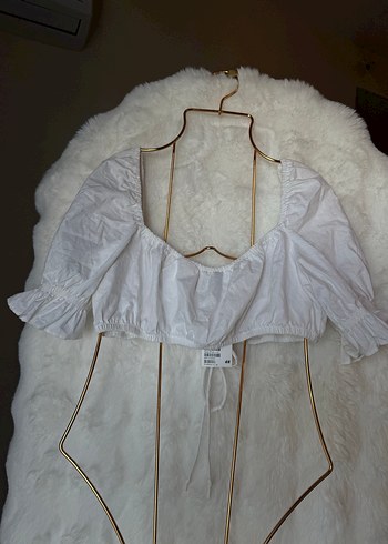 Beyaz Fırfırlı Kısa Keten Bluz - Görsel 6