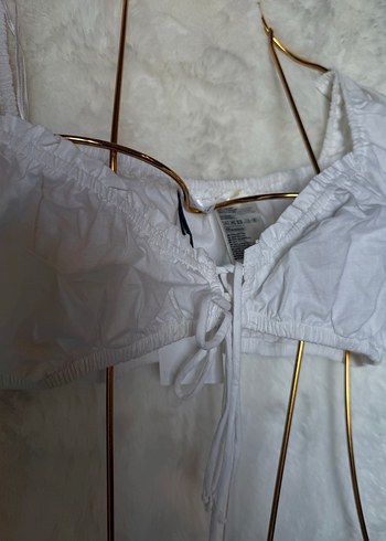 Beyaz Fırfırlı Kısa Keten Bluz - Görsel 3