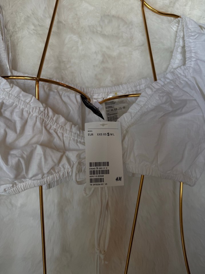 Beyaz Fırfırlı Kısa Keten Bluz - Görsel 5