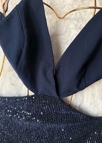 Lacivert Drapeli Uzun Strappy Abiye Elbise - Görsel 4