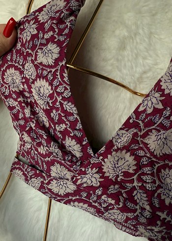 Bordo Bohem Desenli bluz - Görsel 3