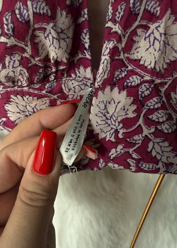 Bordo Bohem Desenli bluz - Görsel 6