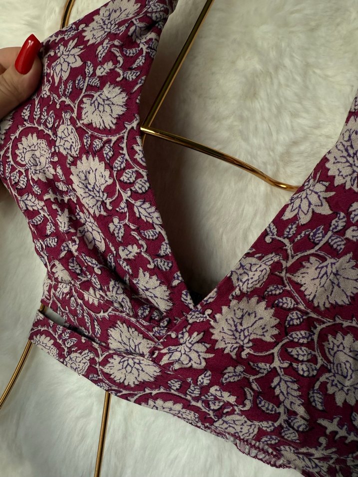 Bordo Bohem Desenli bluz - Görsel 3