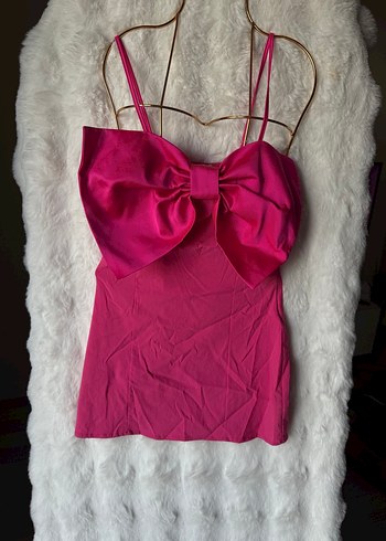 Pembe Mini Straplez Fiyonk Detaylı Kadın elbise - Görsel 2