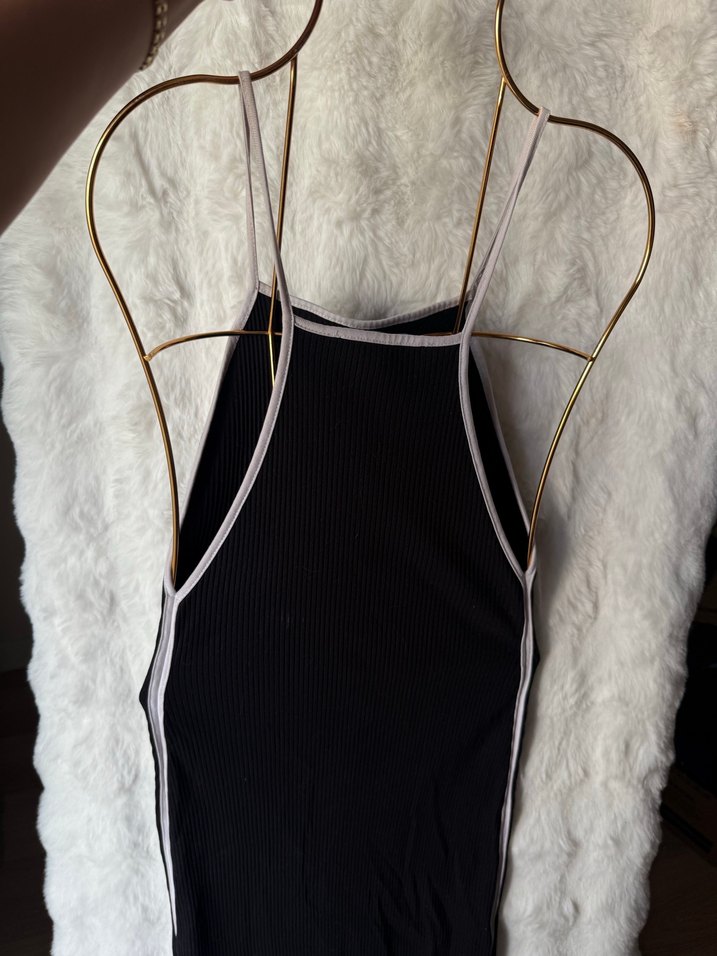 Siyah Uzun İnce Askılı Elbise - Görsel 5