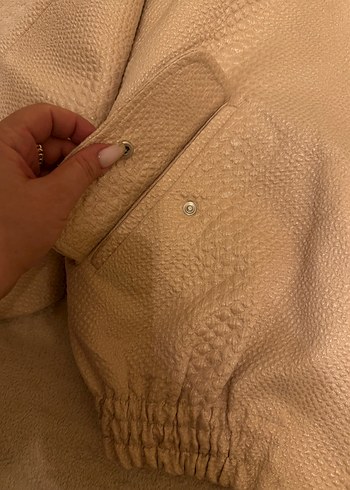 Bej Kadın Midi Ceket, Yılan Desenli, Salaş Kesim - Görsel 5