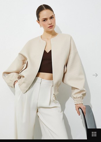 Bej Kadın Midi Ceket, Yılan Desenli, Salaş Kesim - Görsel 2