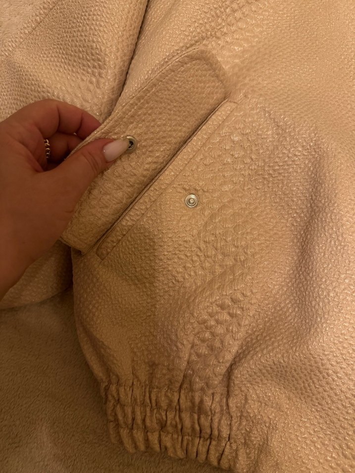 Bej Kadın Midi Ceket, Yılan Desenli, Salaş Kesim - Görsel 5