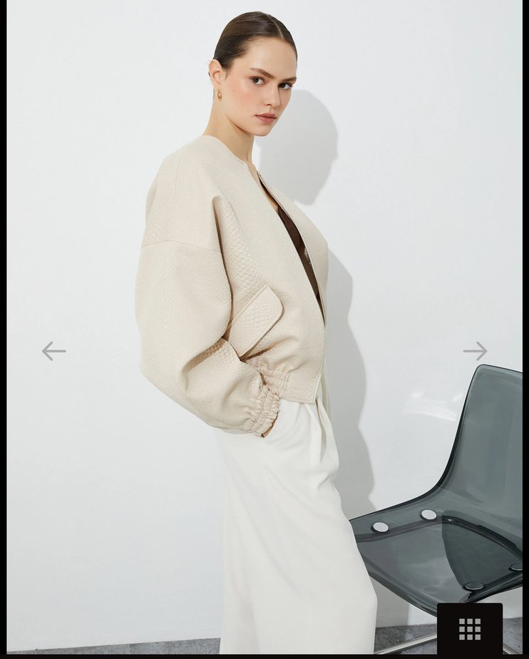 Bej Kadın Midi Ceket, Yılan Desenli, Salaş Kesim - Görsel 3