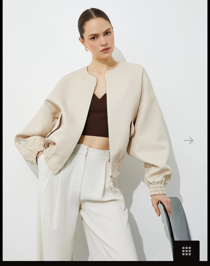 Bej Kadın Midi Ceket, Yılan Desenli, Salaş Kesim - Görsel 2