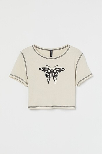 Kelebek Baskılı Kısa Crop Top