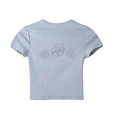 Sırt dekolteli parlak taşlı crop t-shirt