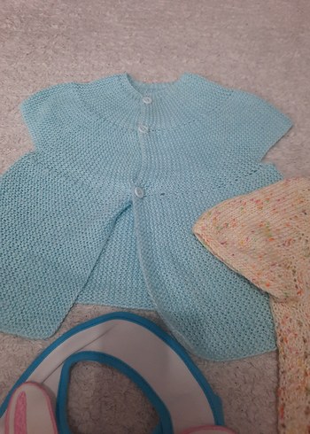 Kızlar için Mavi Örgü Kolsuz Hırka - Görsel 3