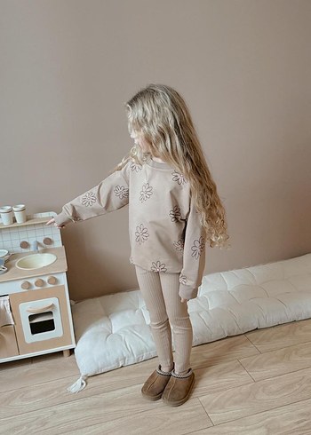 Kız Çocuk Bej Tie-Dye Sweatshirt ve Pantolon - Görsel 2