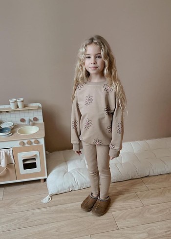 Kız Çocuk Bej Tie-Dye Sweatshirt ve Pantolon - Görsel 3