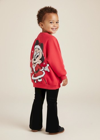 Kız Çocuk Kırmızı Baskılı Sweatshirt ve Siyah Pantolon - Görsel 5