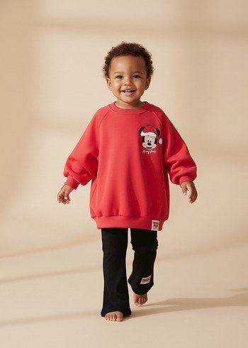 Kız Çocuk Kırmızı Baskılı Sweatshirt ve Siyah Pantolon - Görsel 3