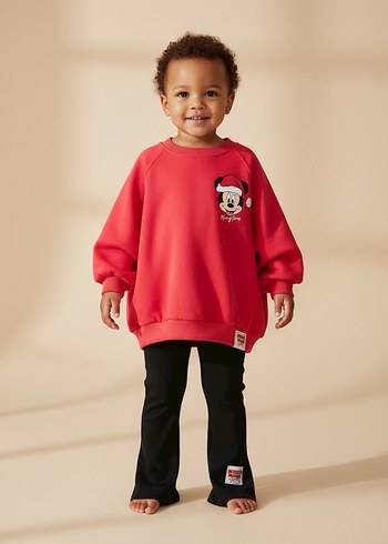 Kız Çocuk Kırmızı Baskılı Sweatshirt ve Siyah Pantolon - Görsel 2