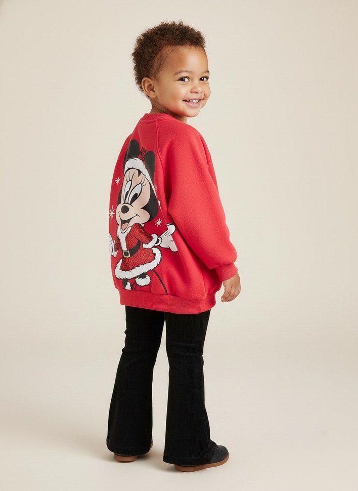 Kız Çocuk Kırmızı Baskılı Sweatshirt ve Siyah Pantolon - Görsel 5