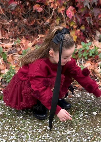 Bordo Kız Çocuk Uzun Kollu Volanlı Alt Üst Takım - Görsel 7