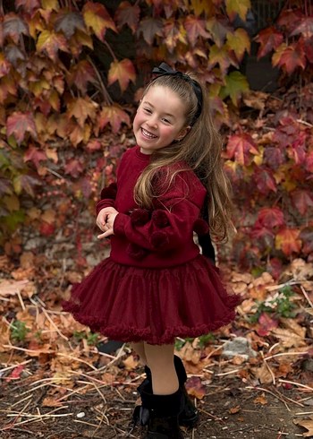 Bordo Kız Çocuk Uzun Kollu Volanlı Alt Üst Takım - Görsel 2