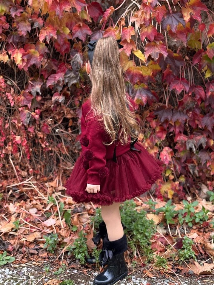 Bordo Kız Çocuk Uzun Kollu Volanlı Alt Üst Takım - Görsel 3