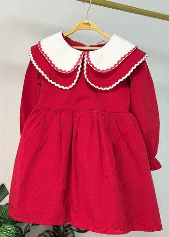 Uzun Kollu Kırmızı Kız Çocuk Elbisesi - Görsel 5